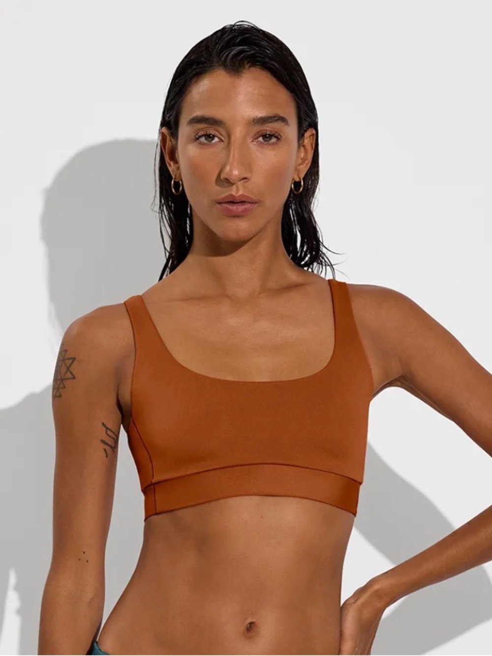 Left On Friday Burnt Orange Scoop Sports Bra Bikini Top M